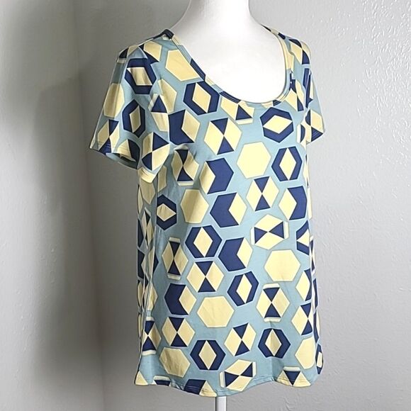 LuLaRoe Green, Yellow, & Blue T-Shirt with Geometric Designs, Size Small, NWT - Picture 2 of 9
